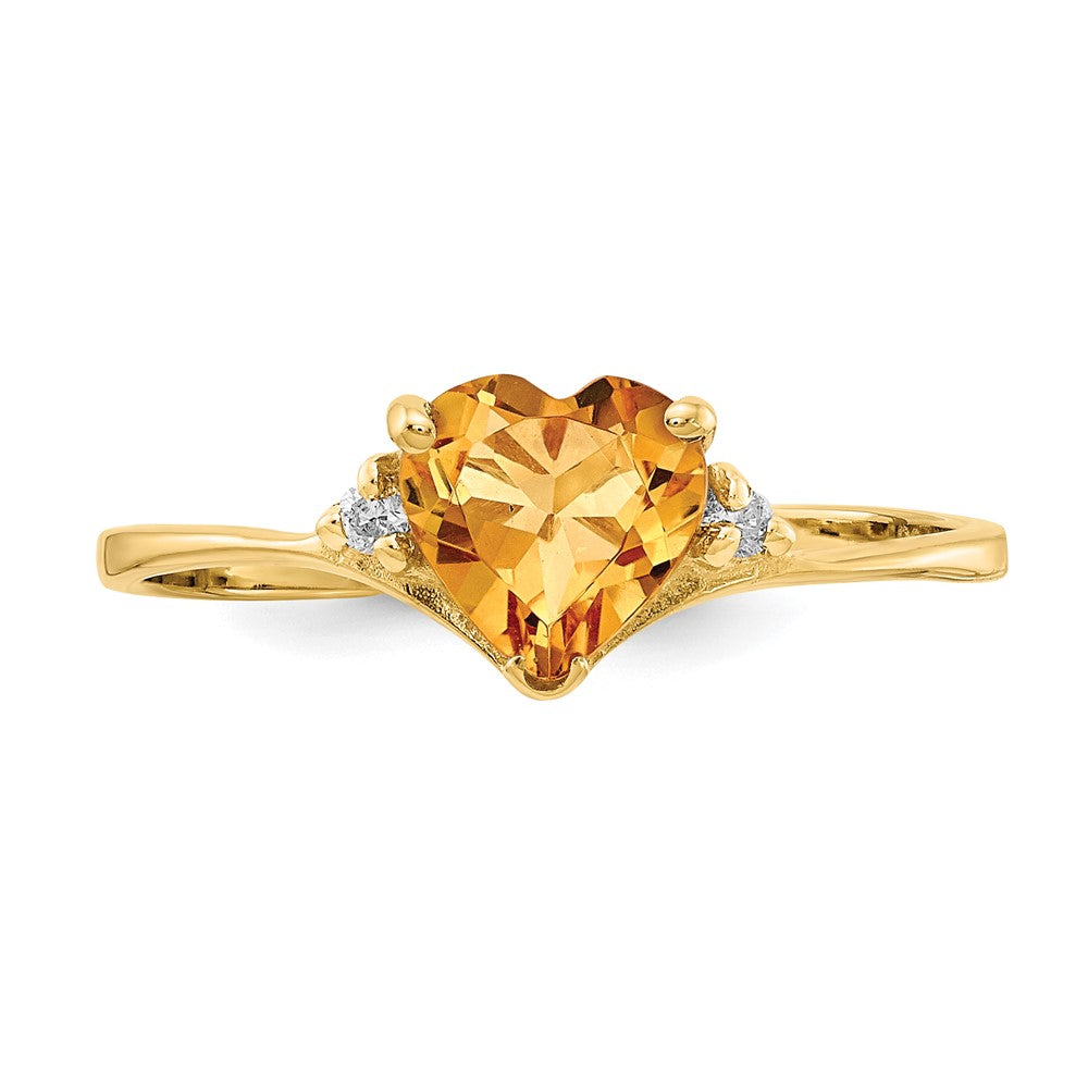 14k 6mm Heart Citrine VS Diamond ring