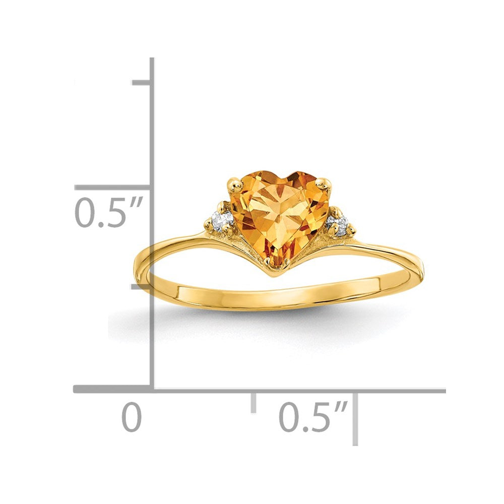14k 6mm Heart Citrine AAA Diamond ring