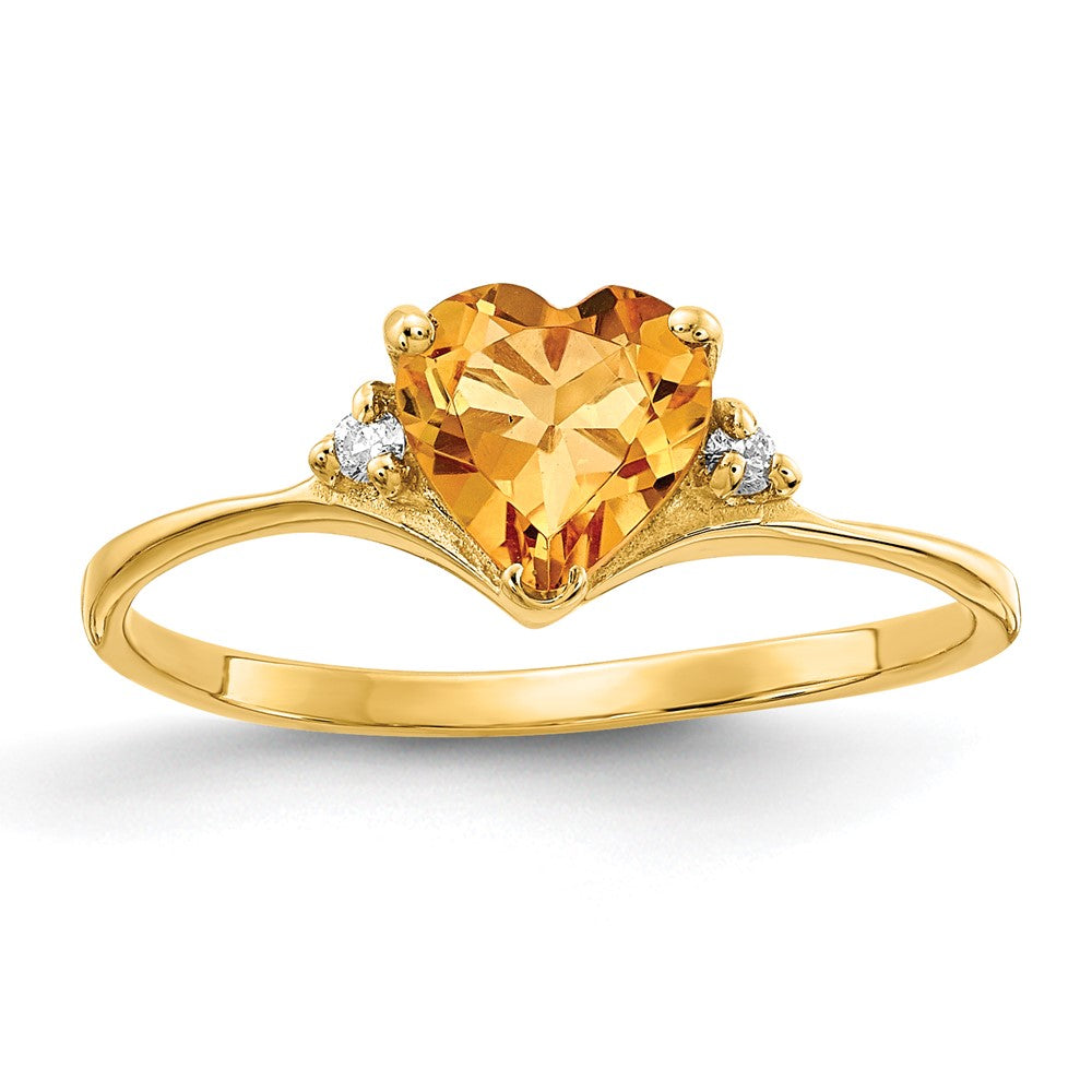 14k 6mm Heart Citrine AAA Diamond ring