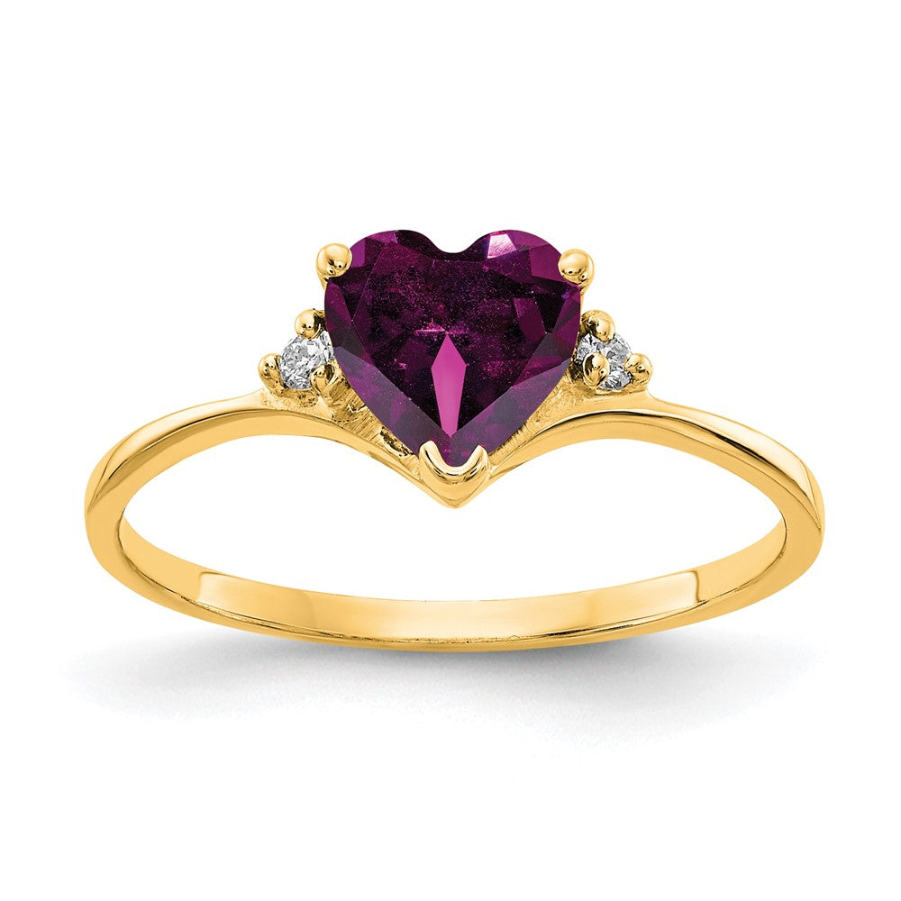 14k 6mm Heart Rhodolite Garnet A Diamond ring
