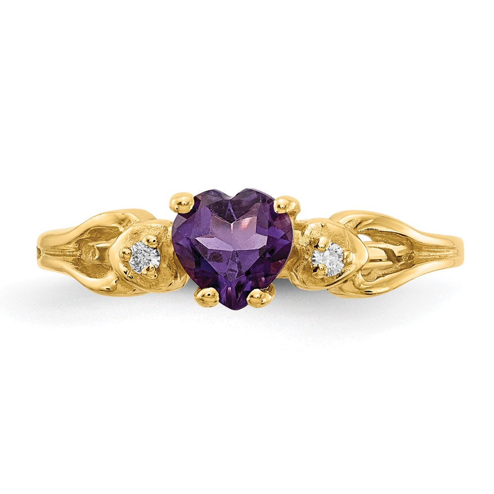 14k 5mm Heart Amethyst AAA Diamond ring