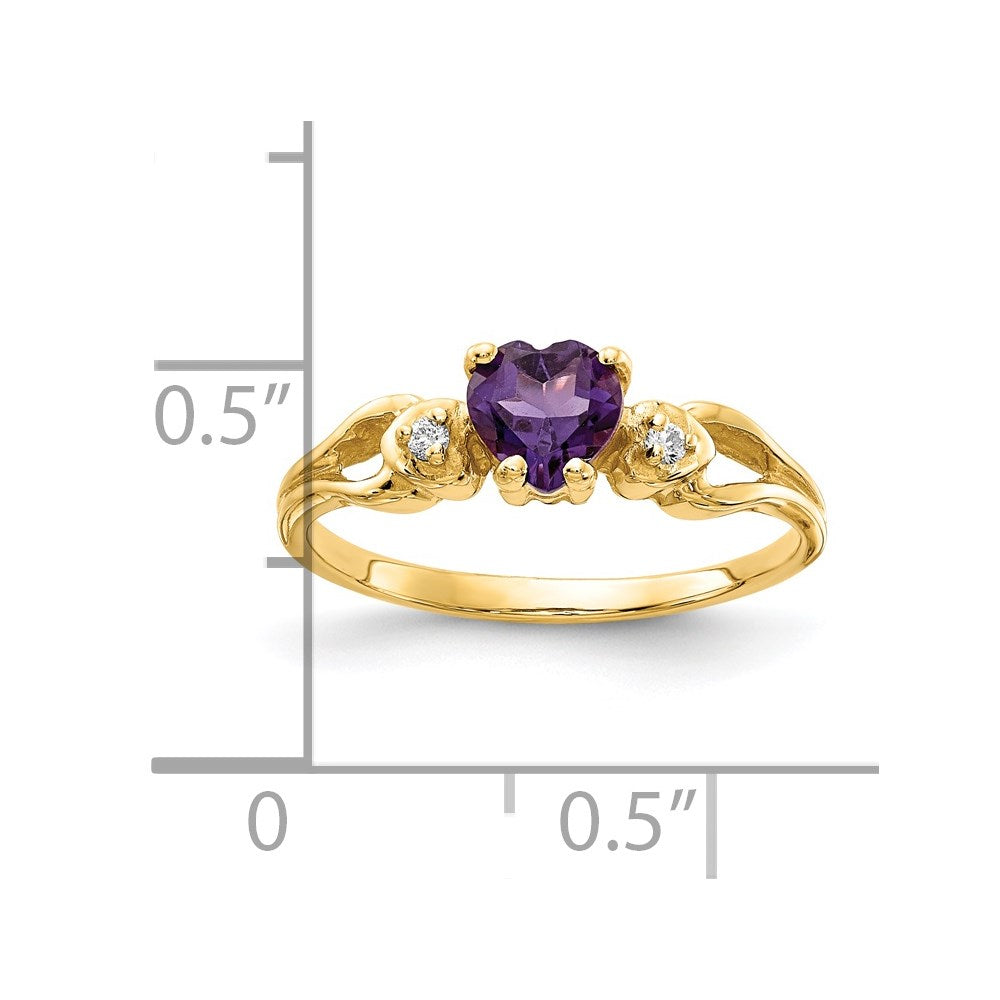 14k 5mm Heart Amethyst VS Diamond ring