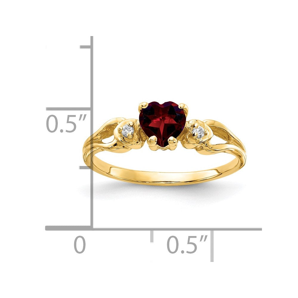 14k 5mm Heart Garnet VS Diamond ring