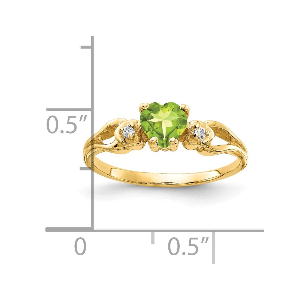 14k 5mm Heart Peridot AAA Diamond ring
