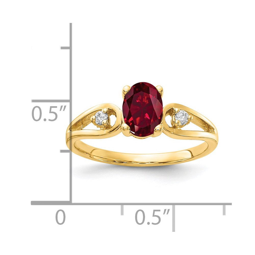 14k 7x5mm Oval Created Ruby A Diamond ring