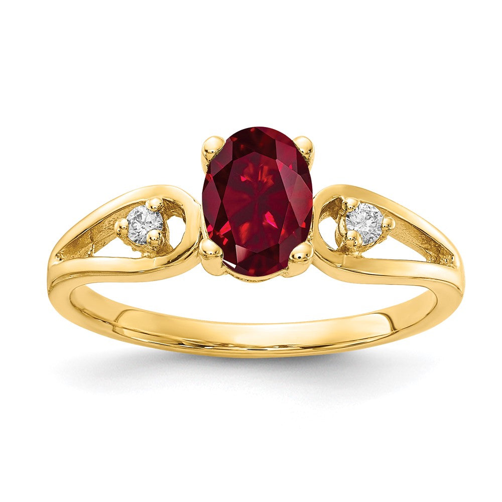 14k 7x5mm Oval Created Ruby AA Diamond ring