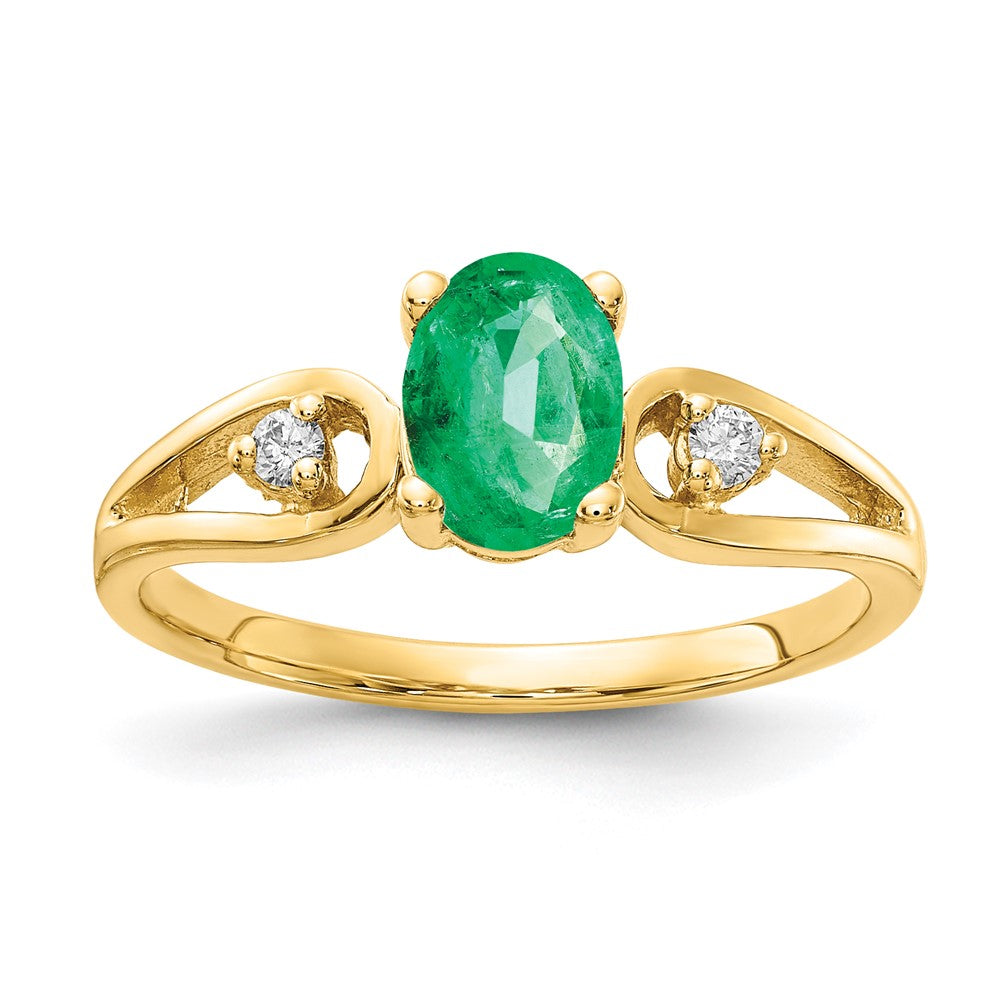 14k 7x5mm Oval Emerald AA Diamond ring