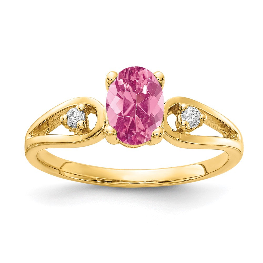 14k 7x5mm Oval Pink Tourmaline AA Diamond ring