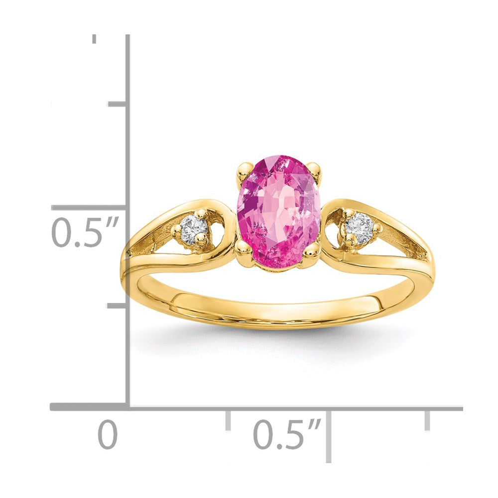 14k 7x5mm Oval Pink Sapphire AA Diamond ring