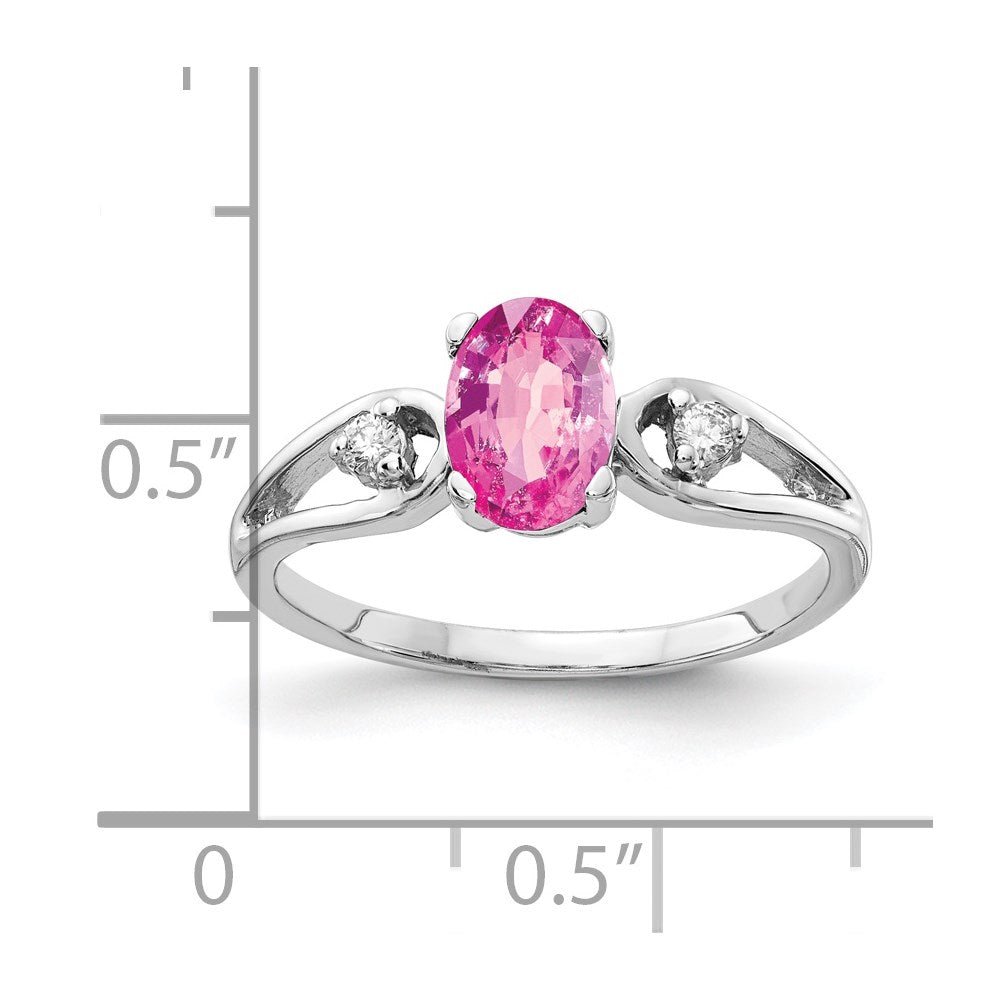 14k White Gold 7x5mm Oval Pink Sapphire AA Diamond ring