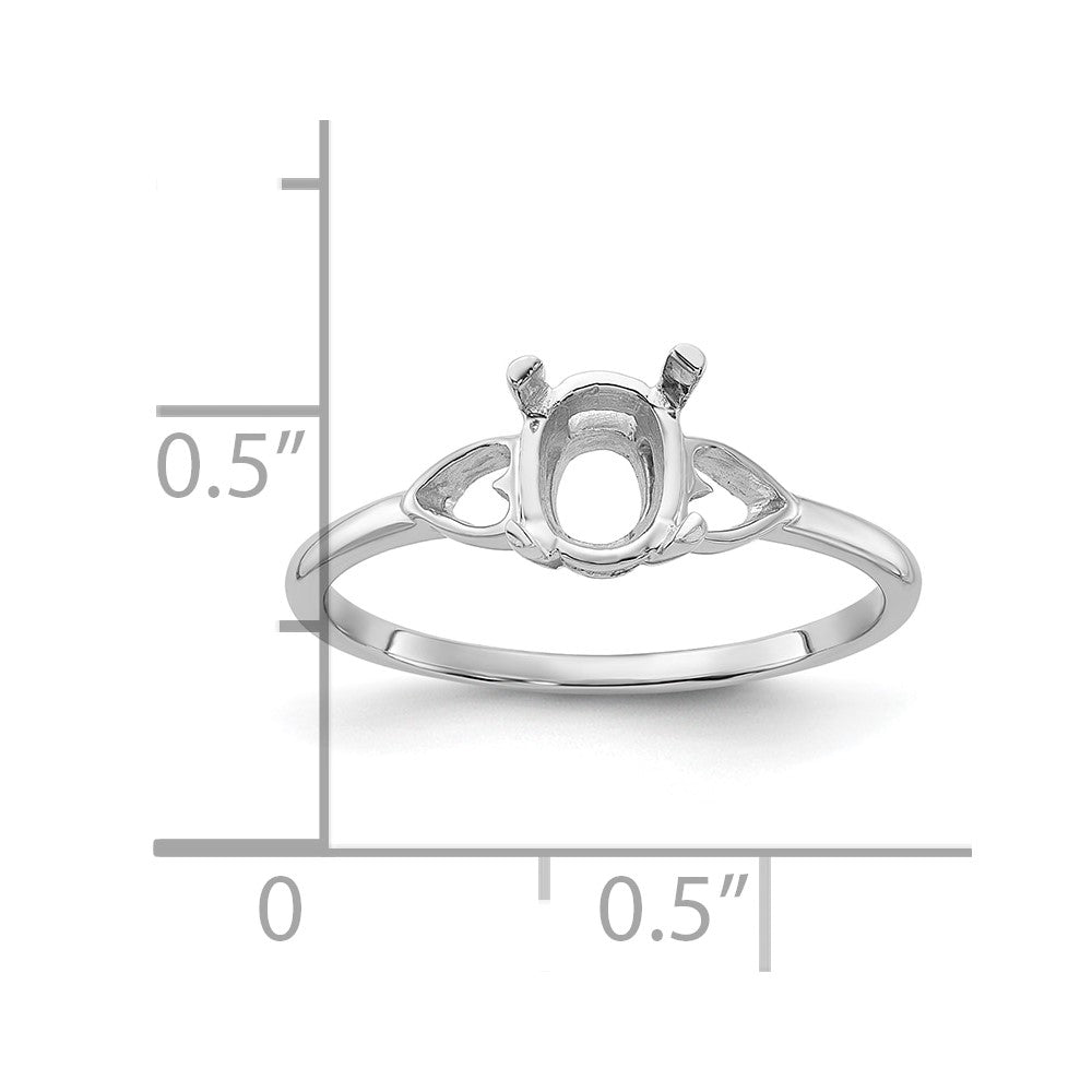 14k White Gold Polished 7x5 Oval Gemstone Ring Mounting
