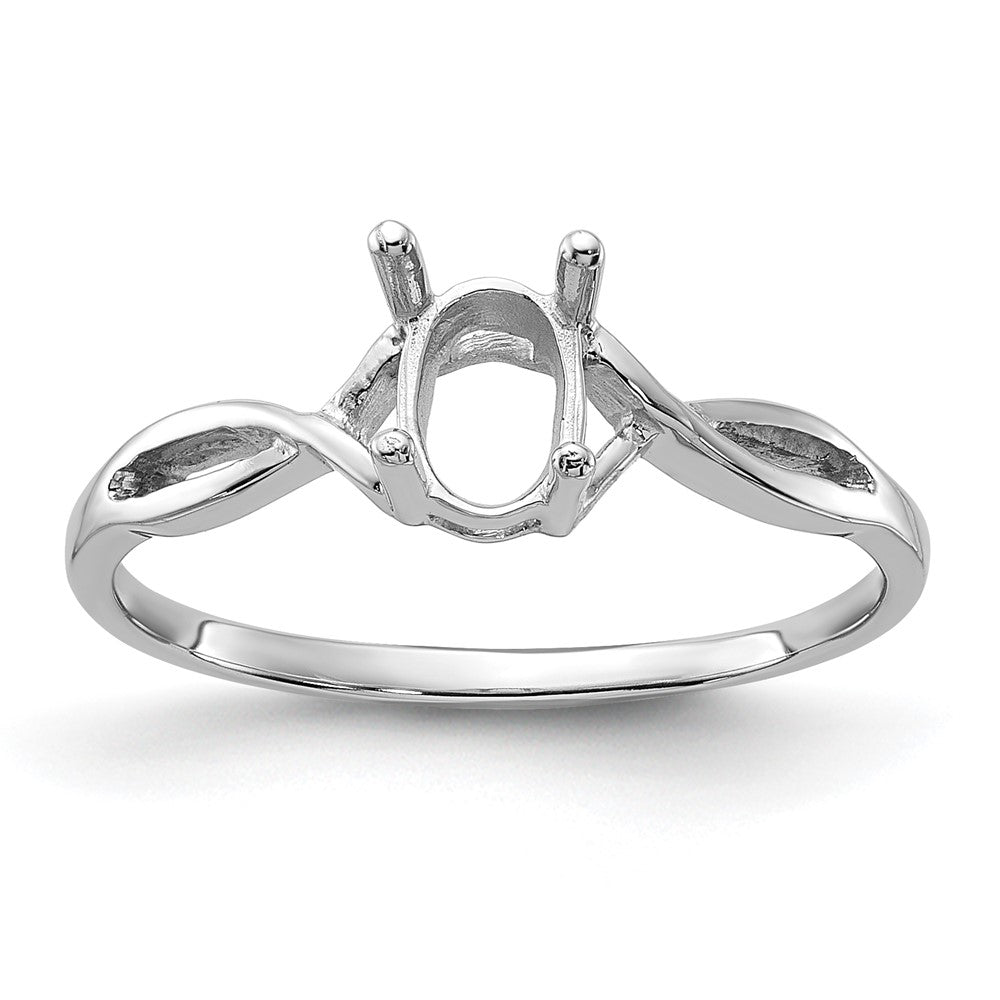 14k White Gold Polished 7x5 Oval Gemstone Ring Mounting