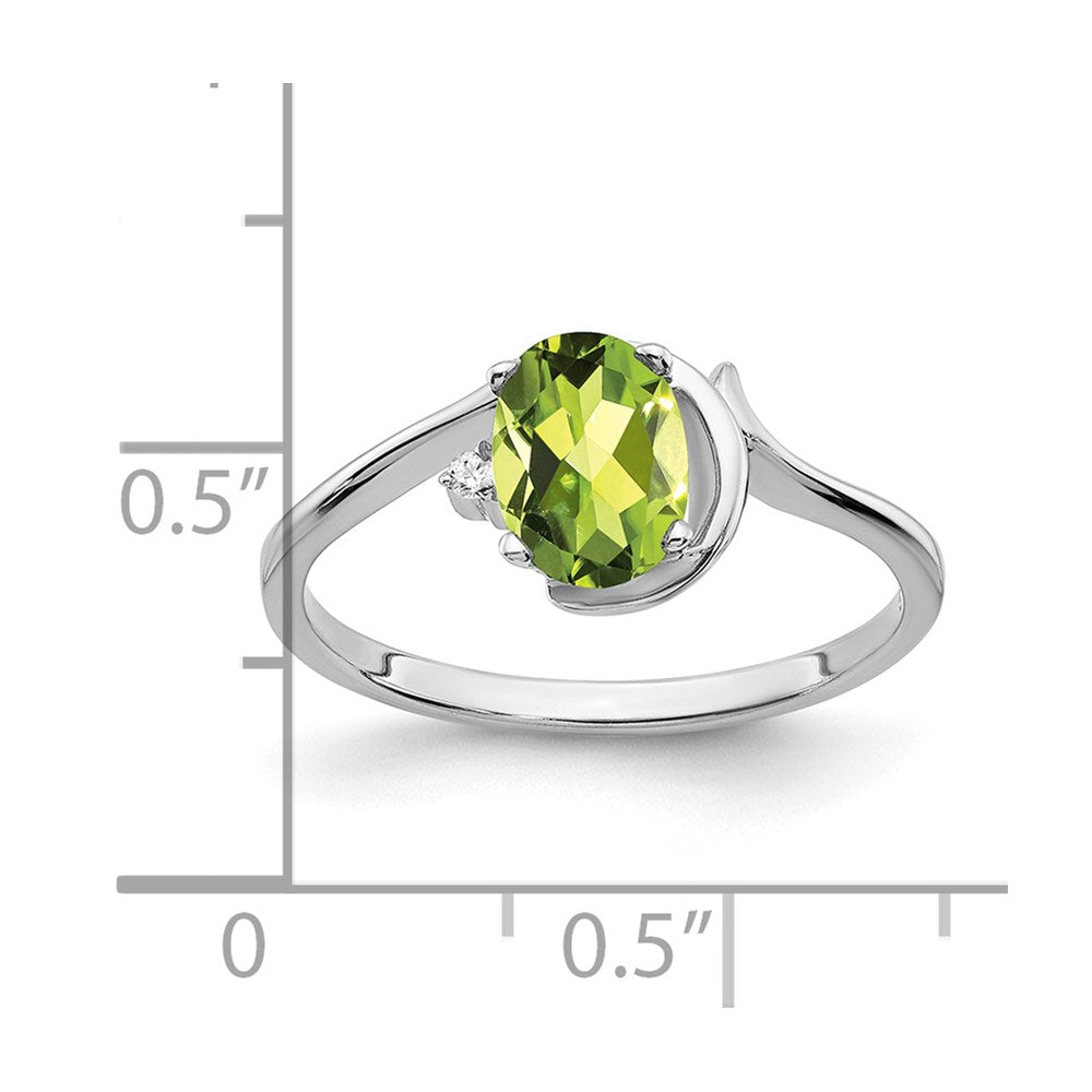 14k White Gold 7x5mm Oval Peridot AA Diamond ring