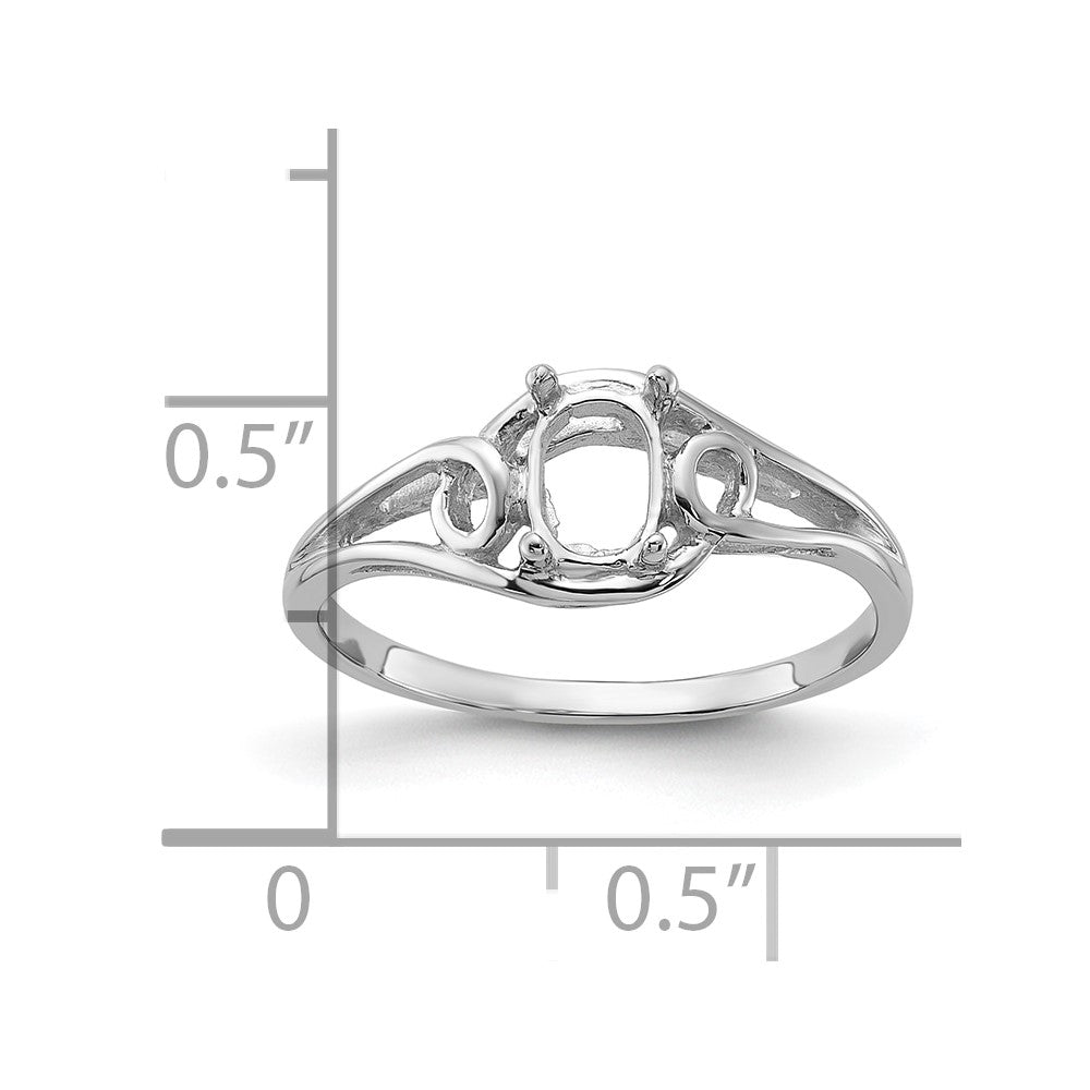 14k White Gold Polished 6x4 Oval Gemstone Ring Mounting