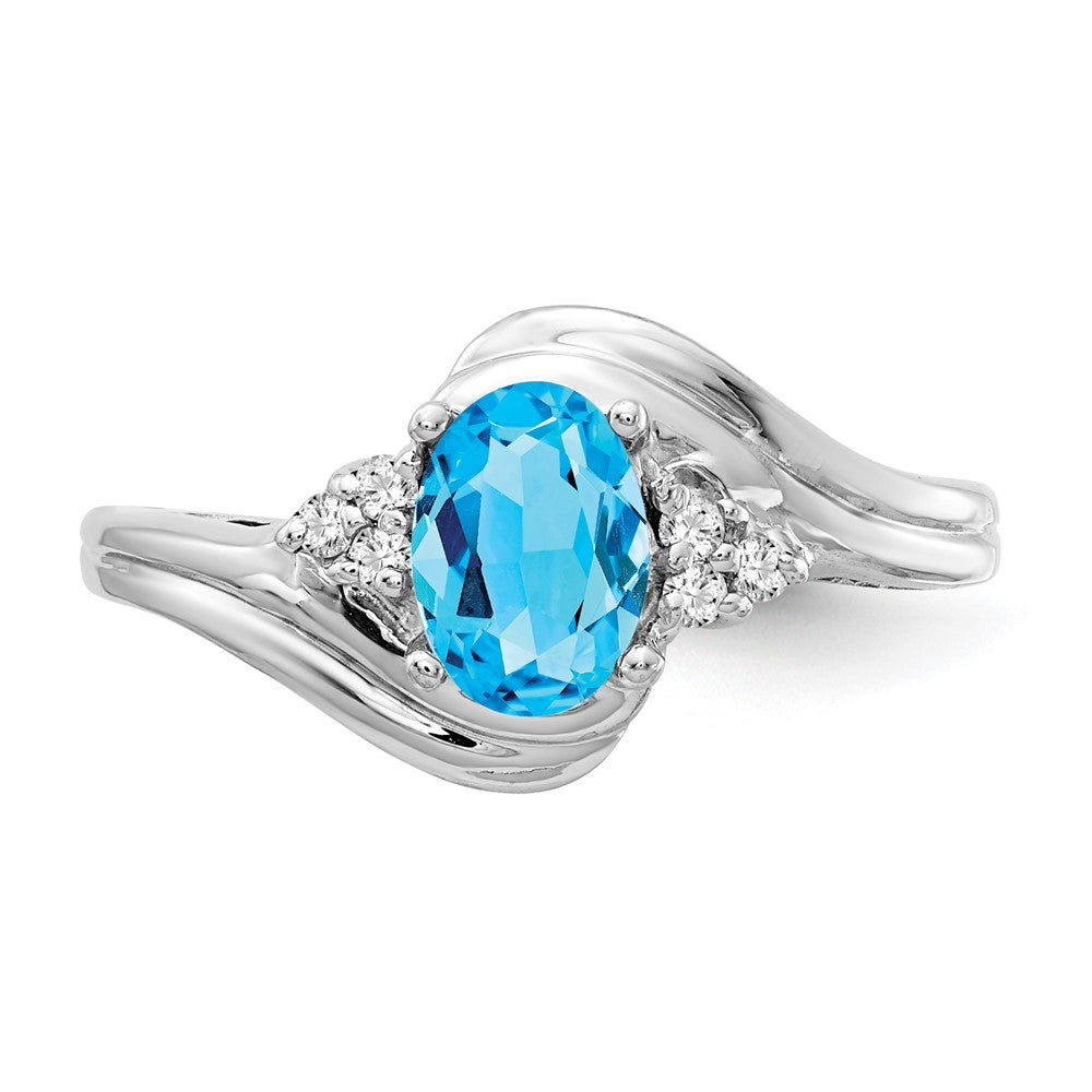 14k White Gold 7x5mm Oval Blue Topaz AA Diamond ring