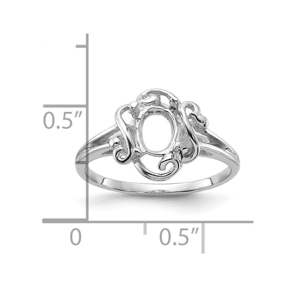 14k White Gold Polished 7x5 Oval Gemstone Ring Mounting