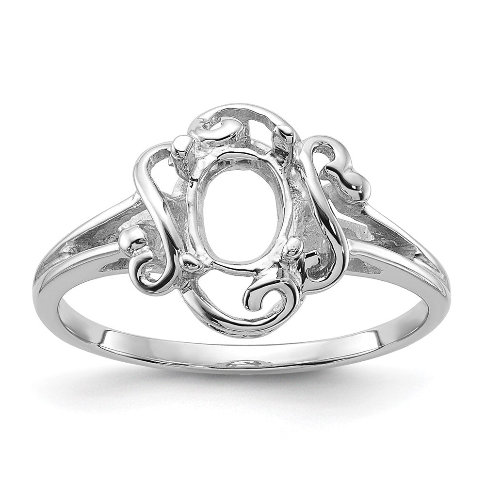 14k White Gold Polished 7x5 Oval Gemstone Ring Mounting