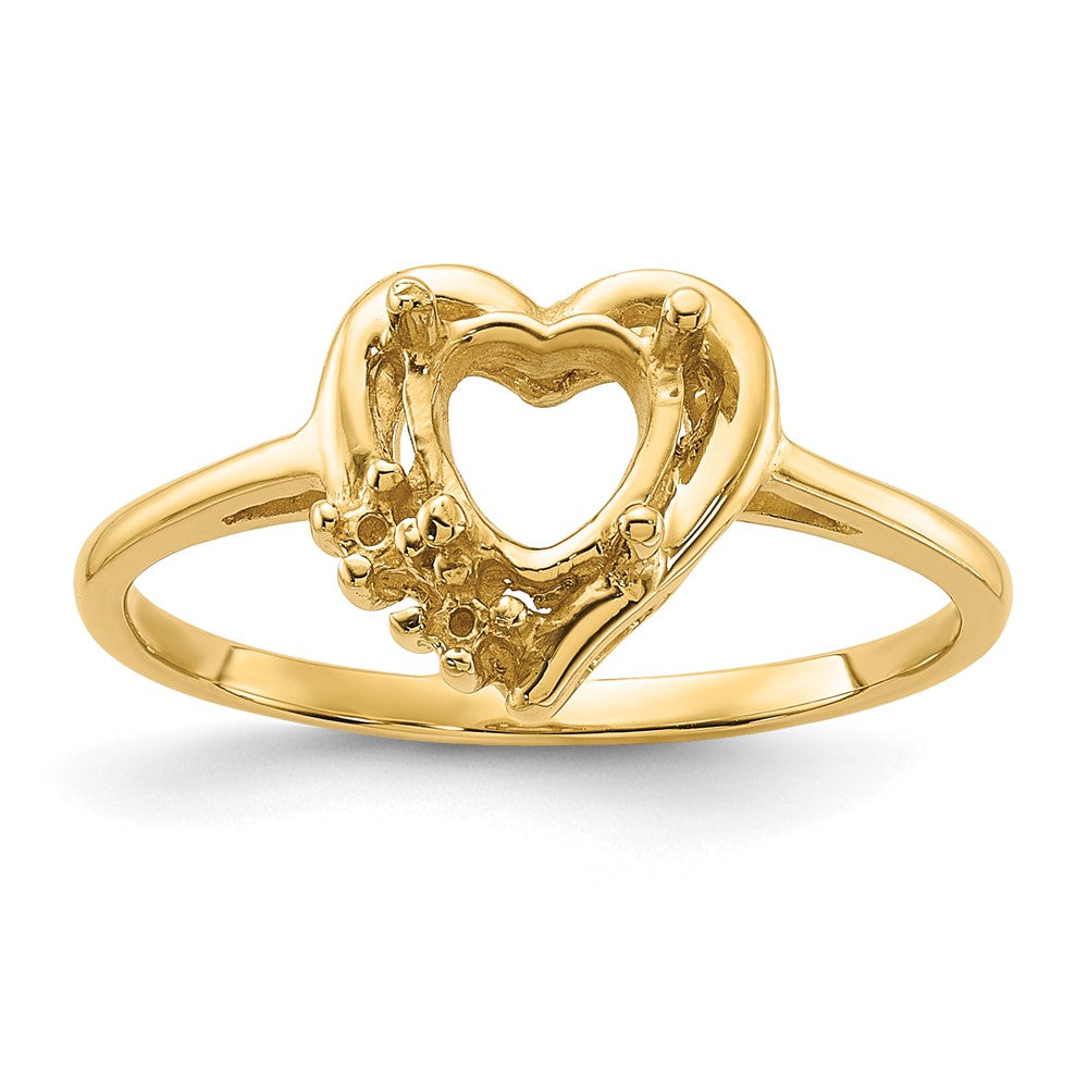 14k Polished .03ct. Diamond & 6mm Heart Gemstone Ring Mounting