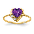 14k 6mm Heart Amethyst VS Diamond ring