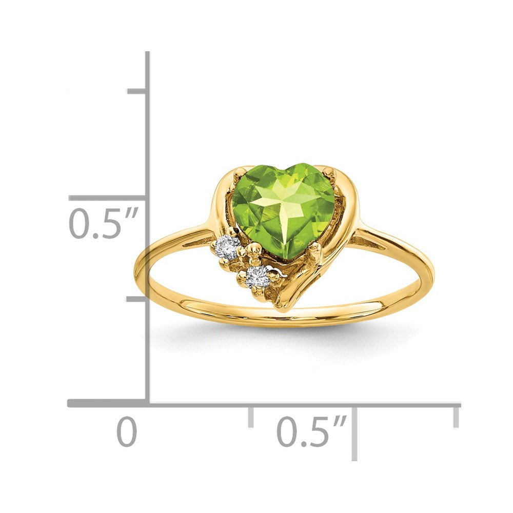 14k 6mm Heart Peridot AA Diamond ring