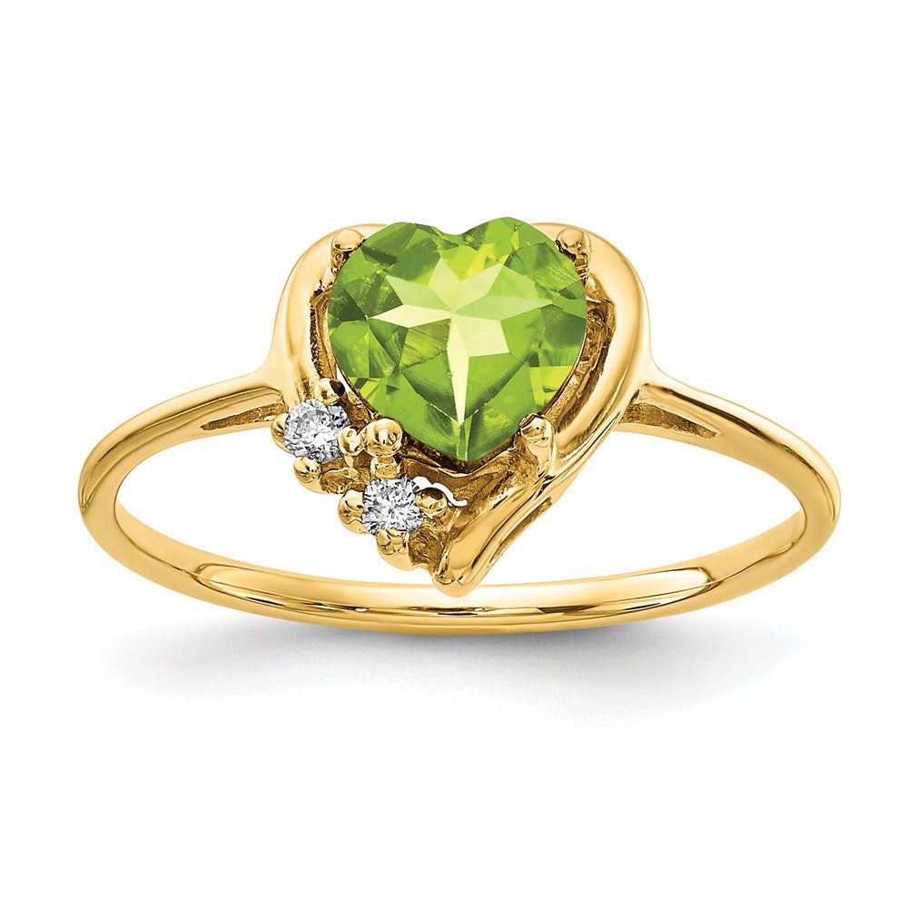 14k 6mm Heart Peridot VS Diamond ring
