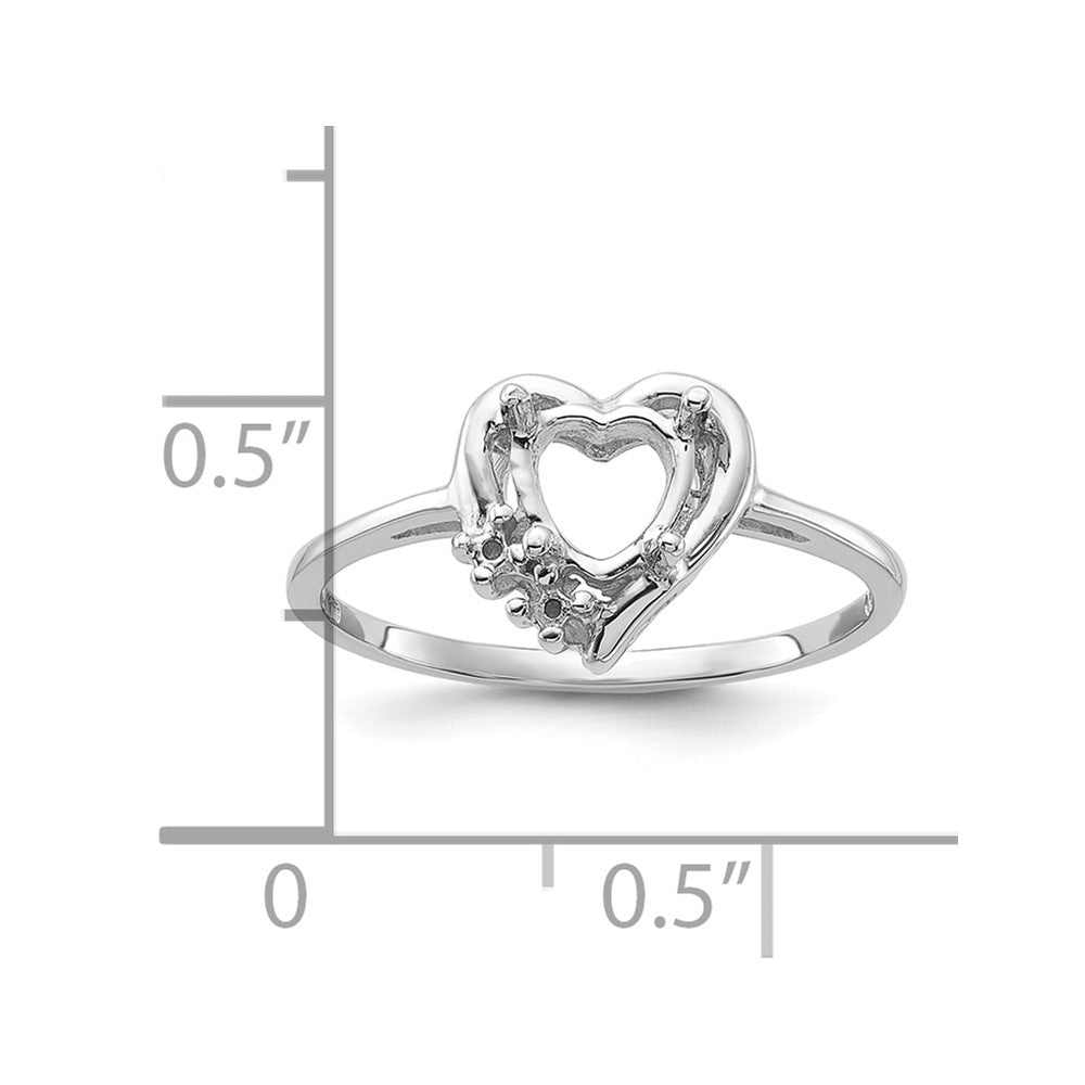 14k White Gold Polished .03ct. Diamond & 6mm Heart Gemstone Ring Mounting