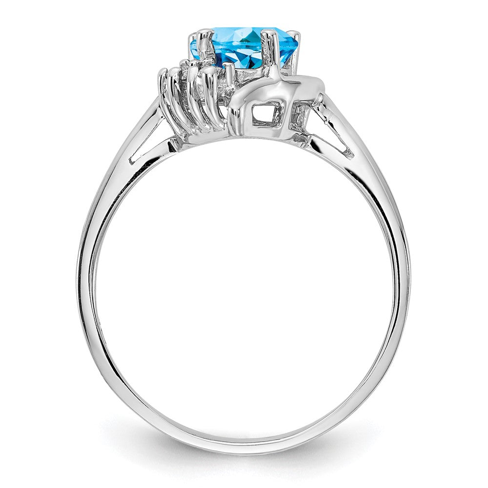 14k White Gold 6mm Heart Blue Topaz A Diamond ring