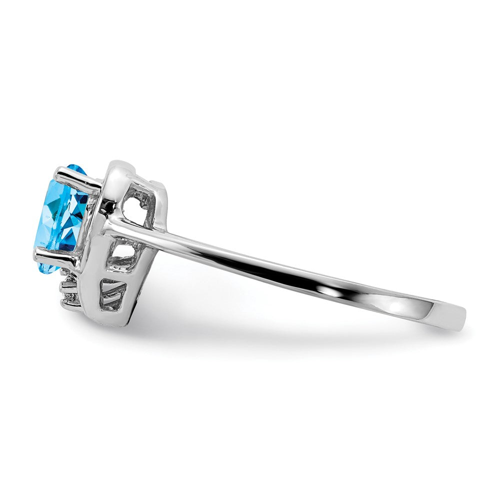 14k White Gold 6mm Heart Blue Topaz A Diamond ring