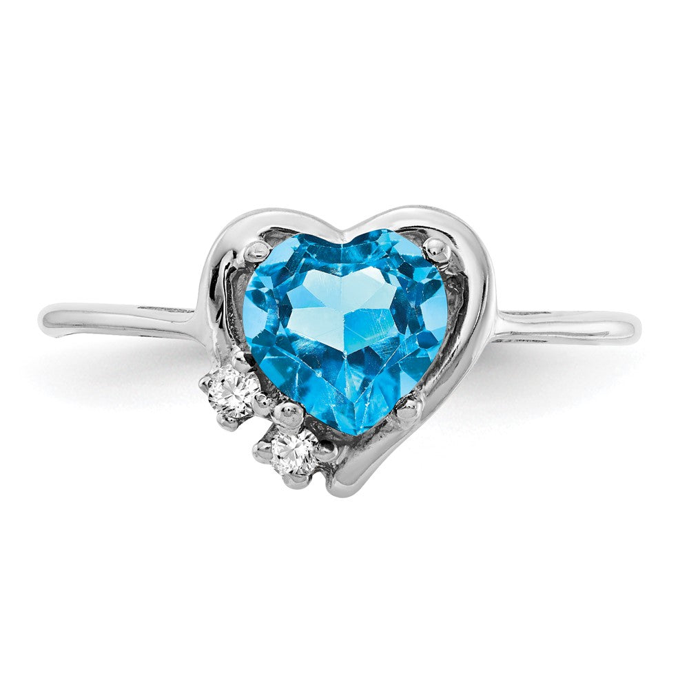 14k White Gold 6mm Heart Blue Topaz A Diamond ring