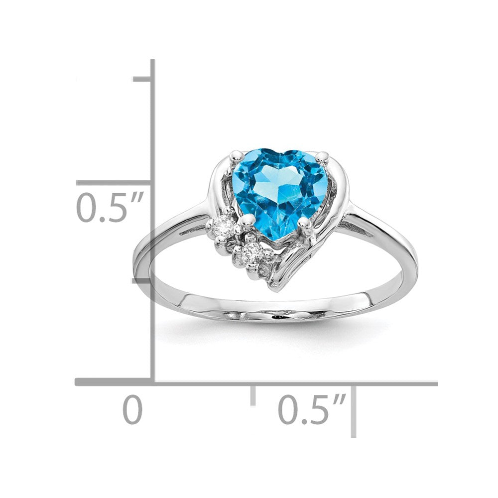 14k White Gold 6mm Heart Blue Topaz A Diamond ring