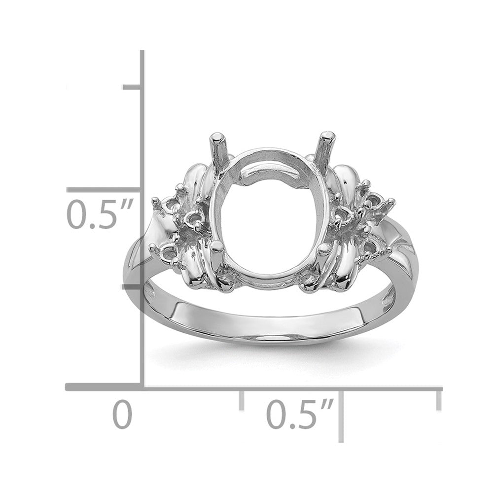 14k White Gold Polished .11ct. Diamond & 10x8 Oval Gemstone Ring Mounting