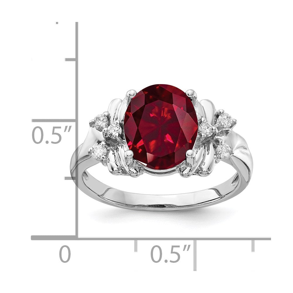 14k White Gold 10x8mm Oval Created Ruby AAA Diamond ring