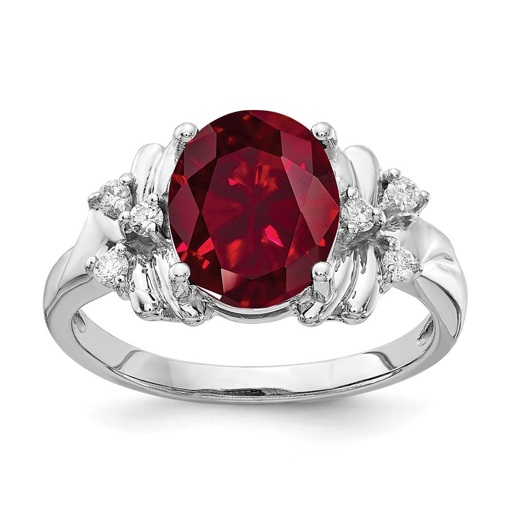 14k White Gold 10x8mm Oval Created Ruby AA Diamond ring