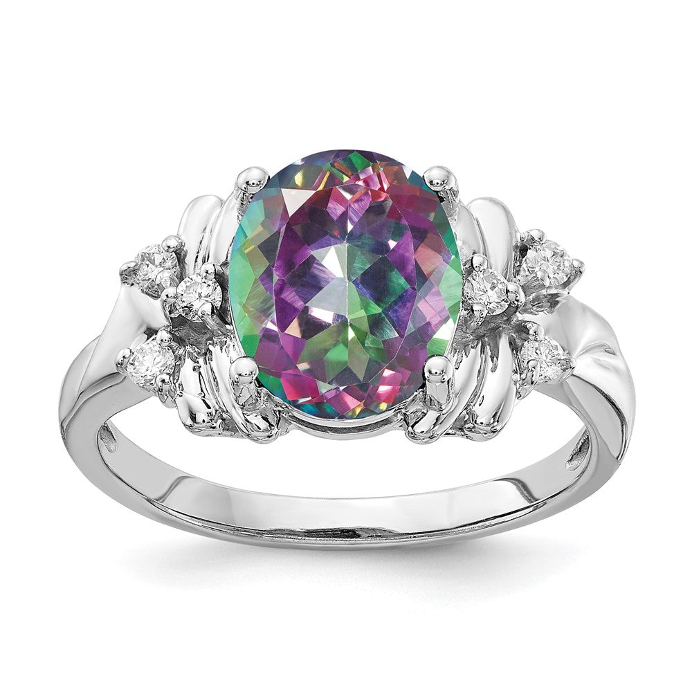 14k White Gold 10x8mm Oval Fire Topaz A Diamond ring
