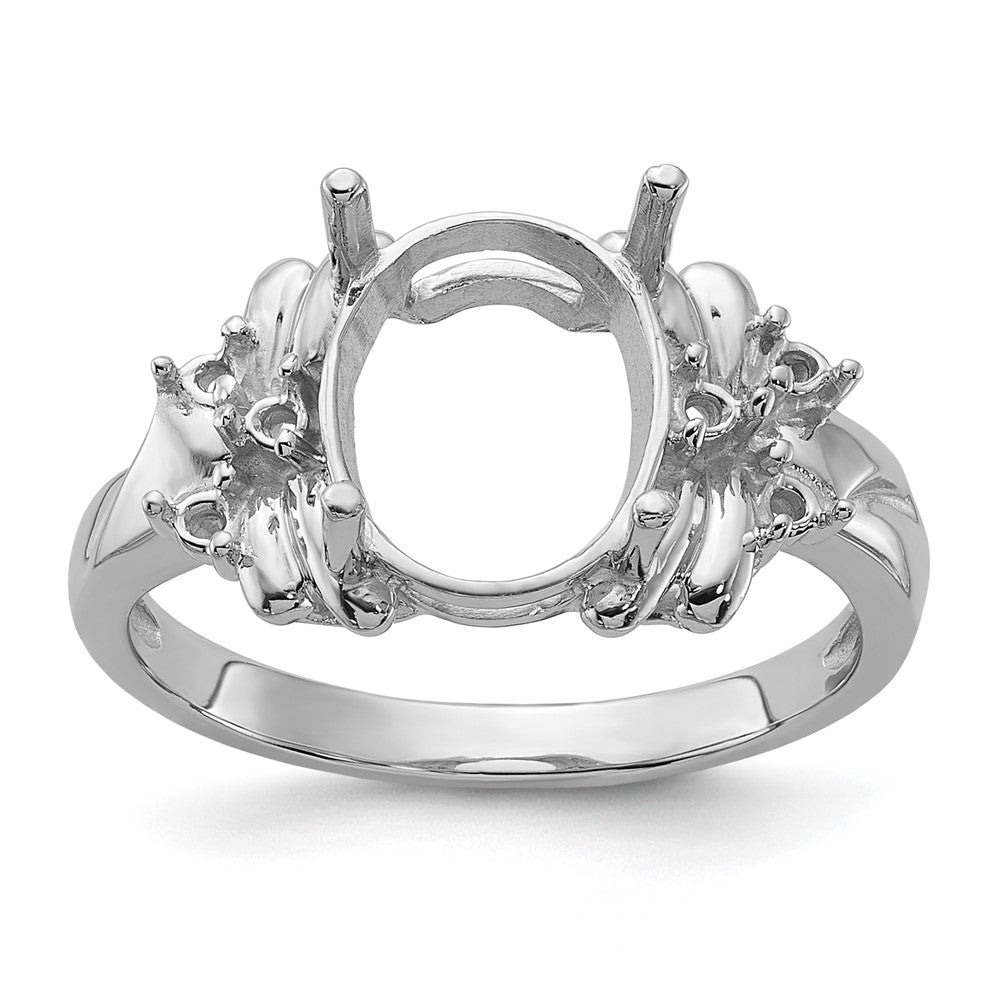 14k White Gold Polished .11ct. Diamond & 10x8 Oval Gemstone Ring Mounting