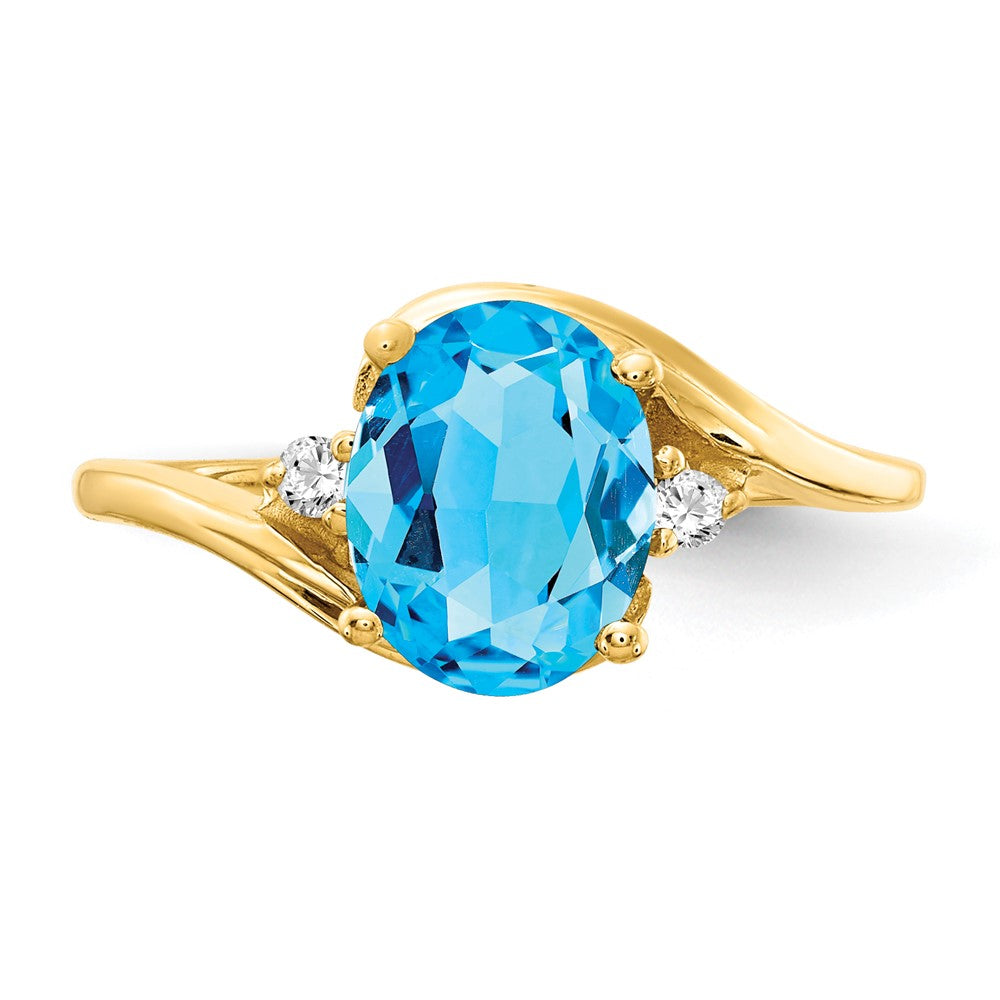 14k 8x6mm Oval Blue Topaz AAA Diamond ring