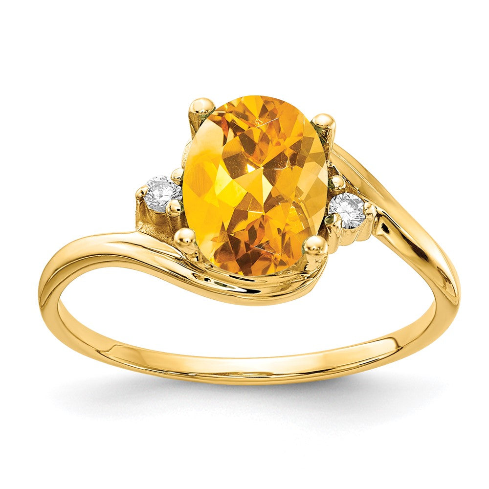 14k 8x6mm Oval Citrine A Diamond ring