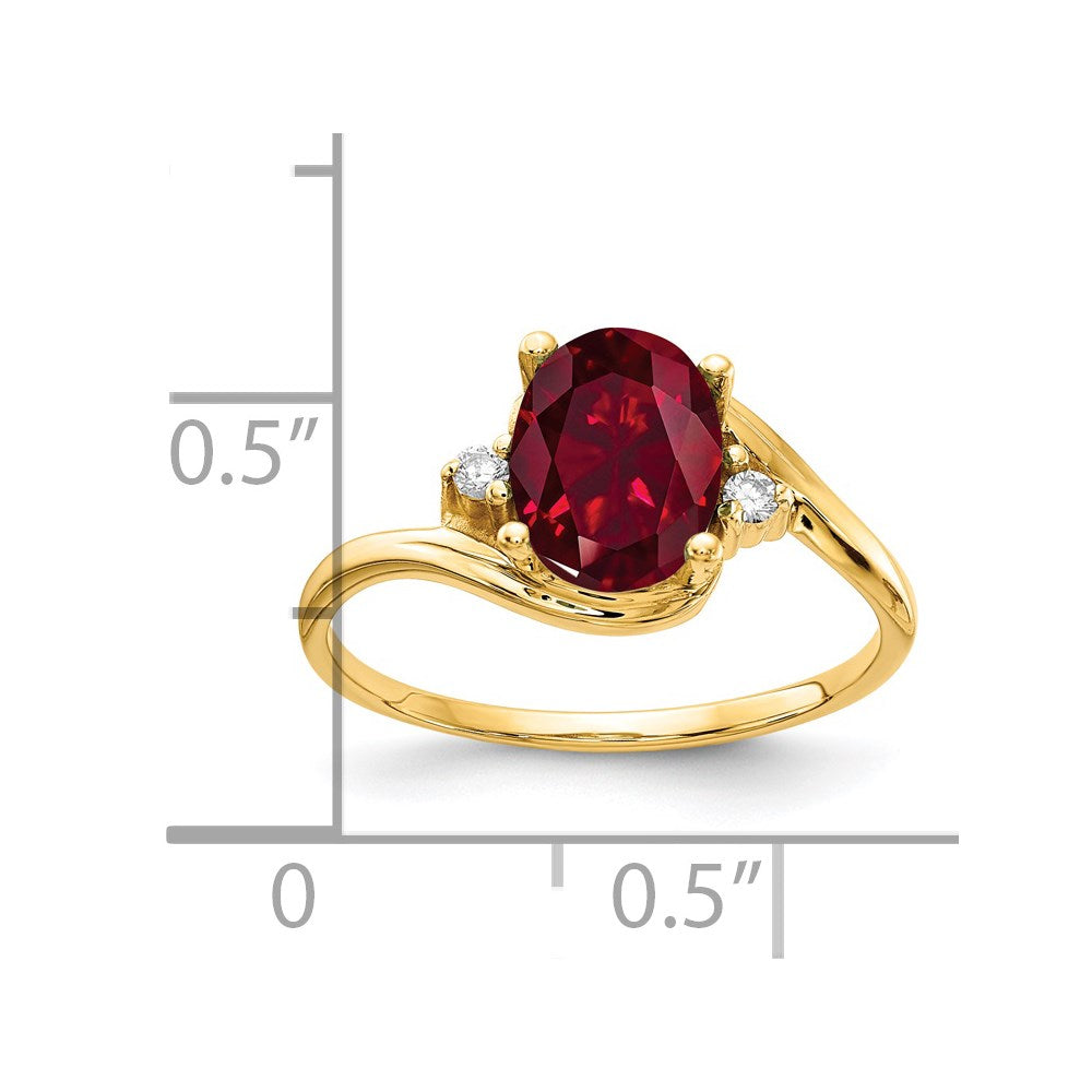 14k 8x6mm Oval Created Ruby AAA Diamond ring