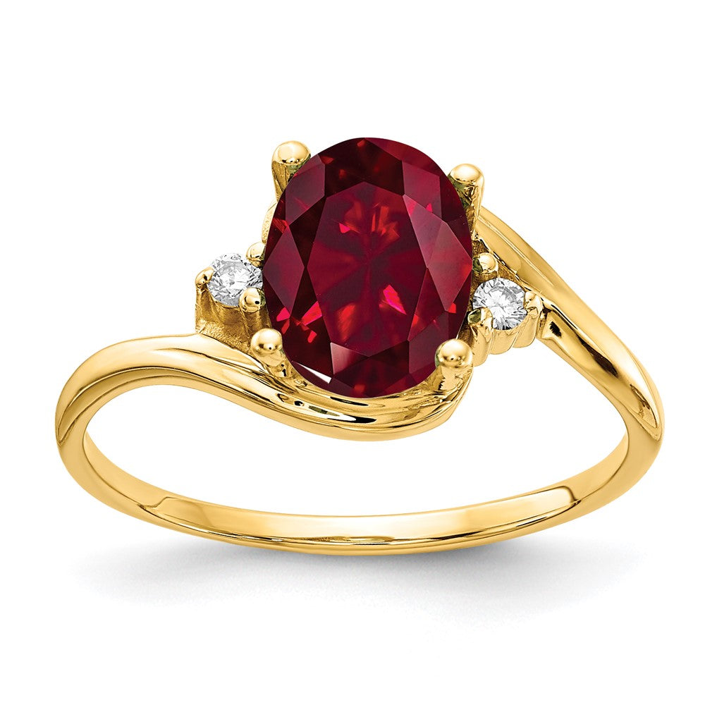 14k 8x6mm Oval Created Ruby AAA Diamond ring