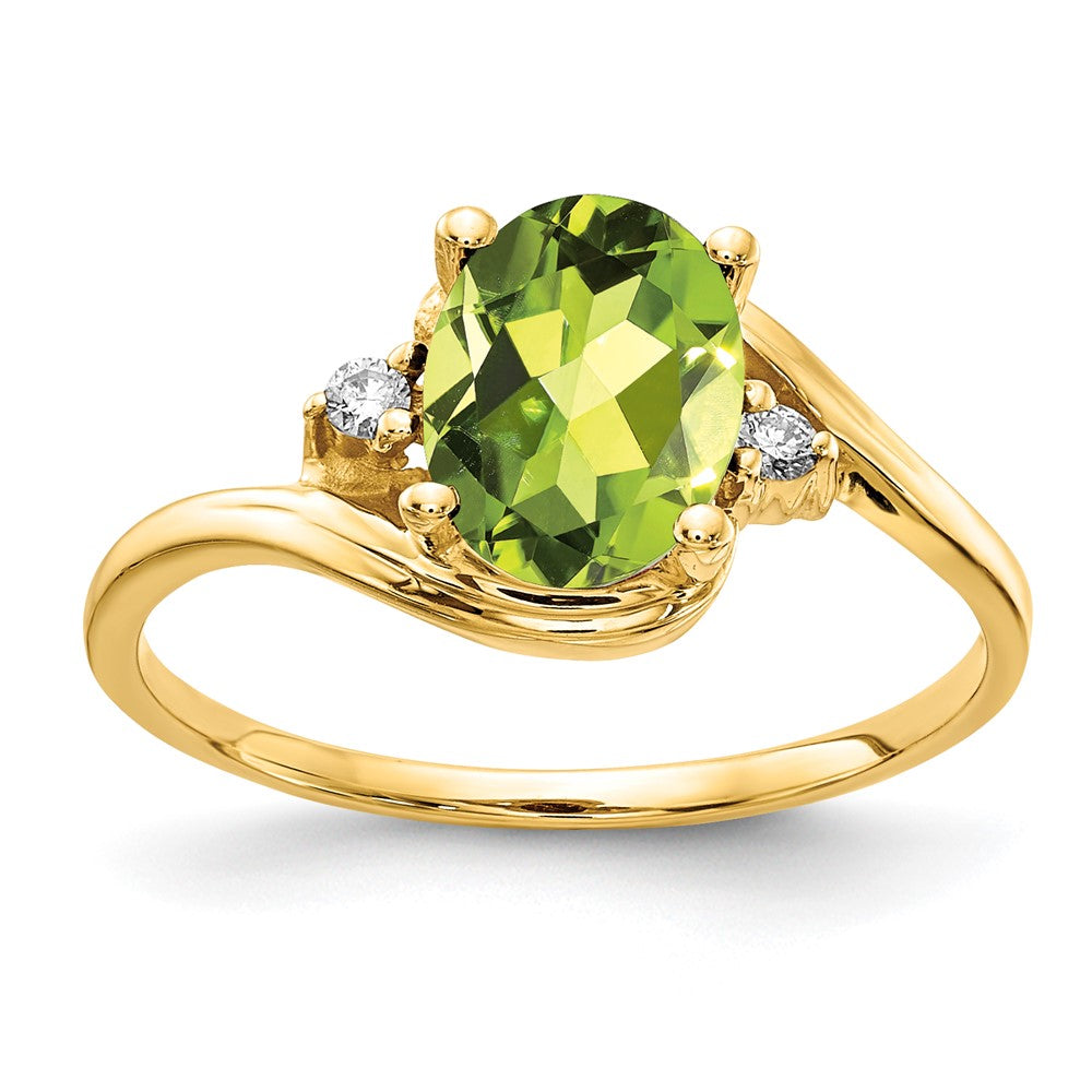 14k 8x6mm Oval Peridot A Diamond ring