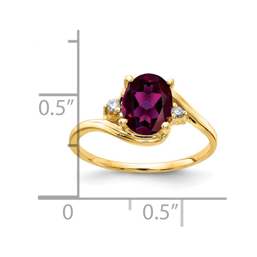 14k 8x6mm Oval Rhodolite Garnet A Diamond ring