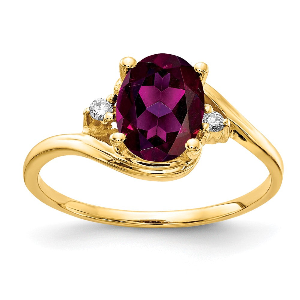 14k 8x6mm Oval Rhodolite Garnet AA Diamond ring