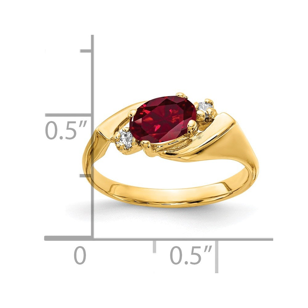 14k 7x5mm Oval Created Ruby AA Diamond ring