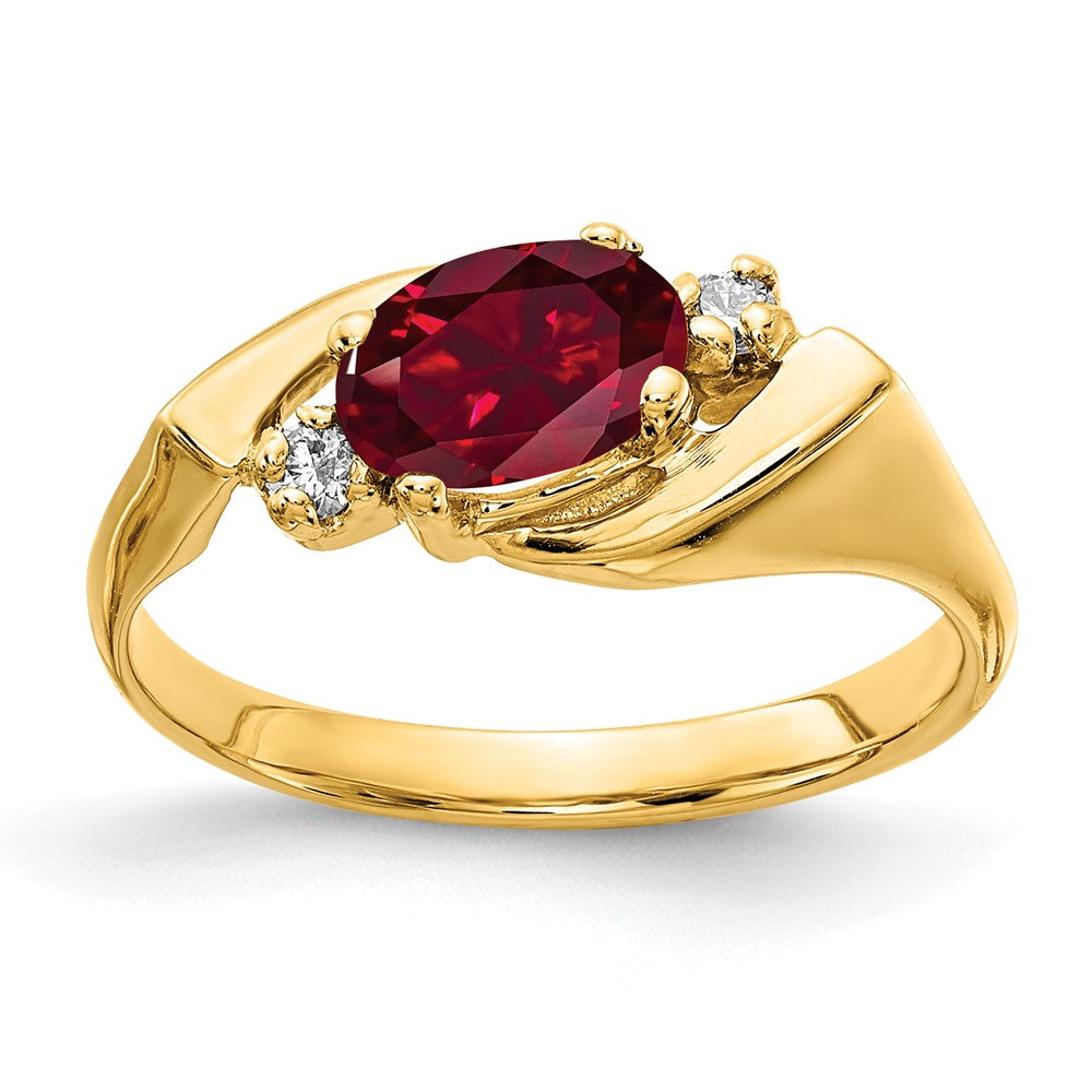 14k 7x5mm Oval Created Ruby AA Diamond ring