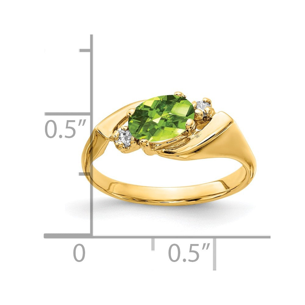14k 7x5mm Oval Peridot Checker A Diamond ring