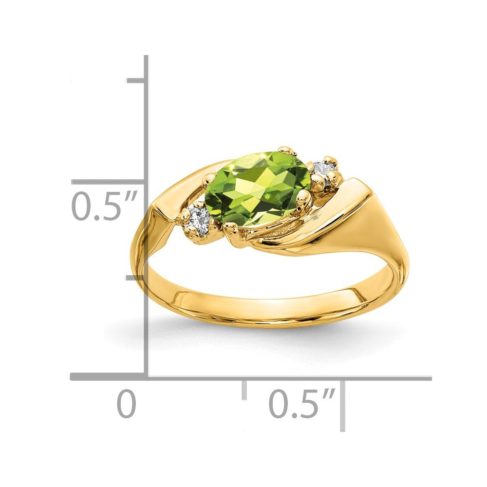 14k 7x5mm Oval Peridot A Diamond ring