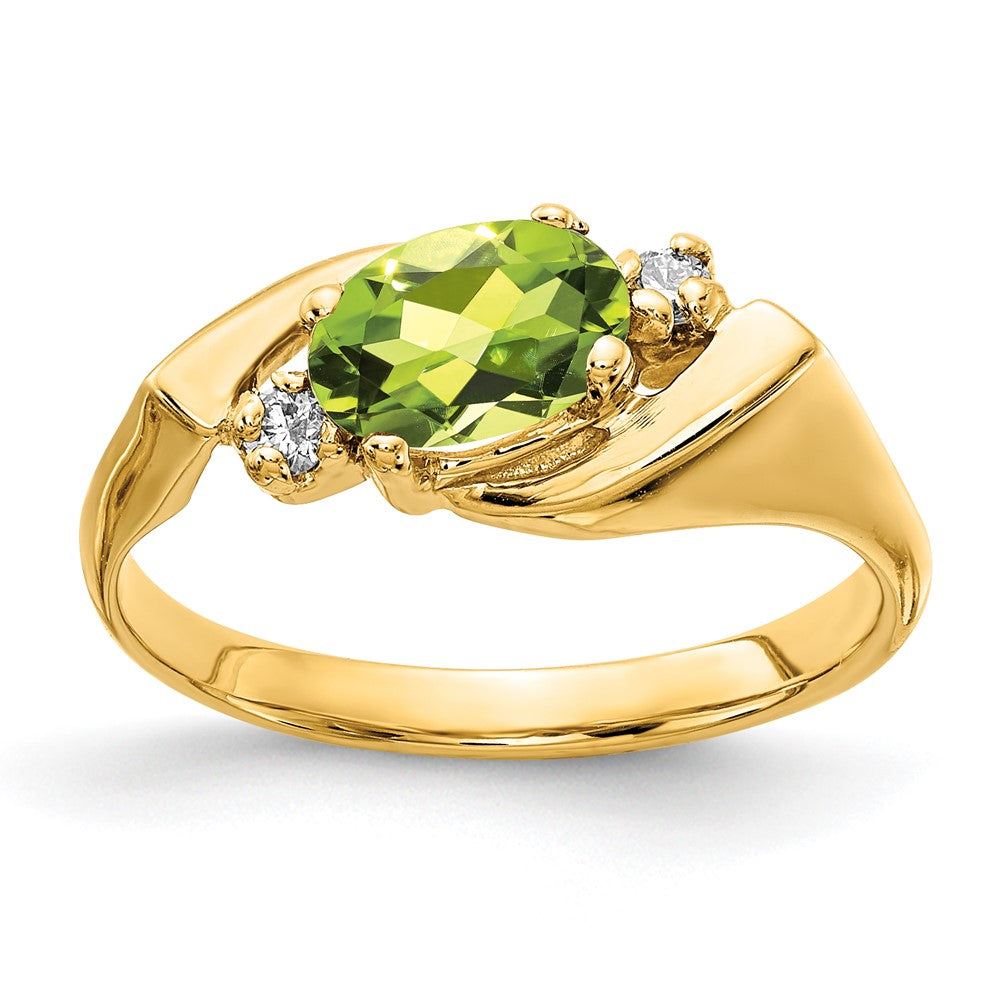 14k 7x5mm Oval Peridot Checker VS Diamond ring