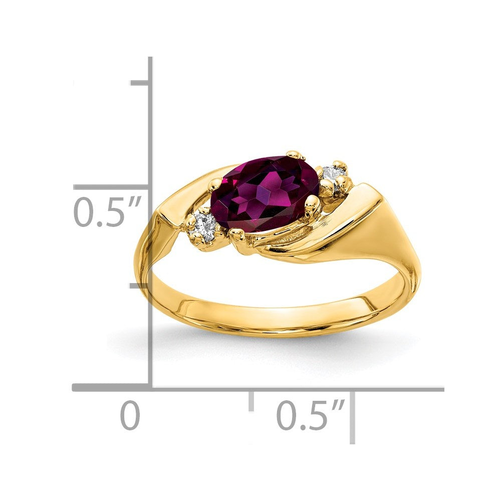 14k 7x5mm Oval Rhodolite Garnet AA Diamond ring