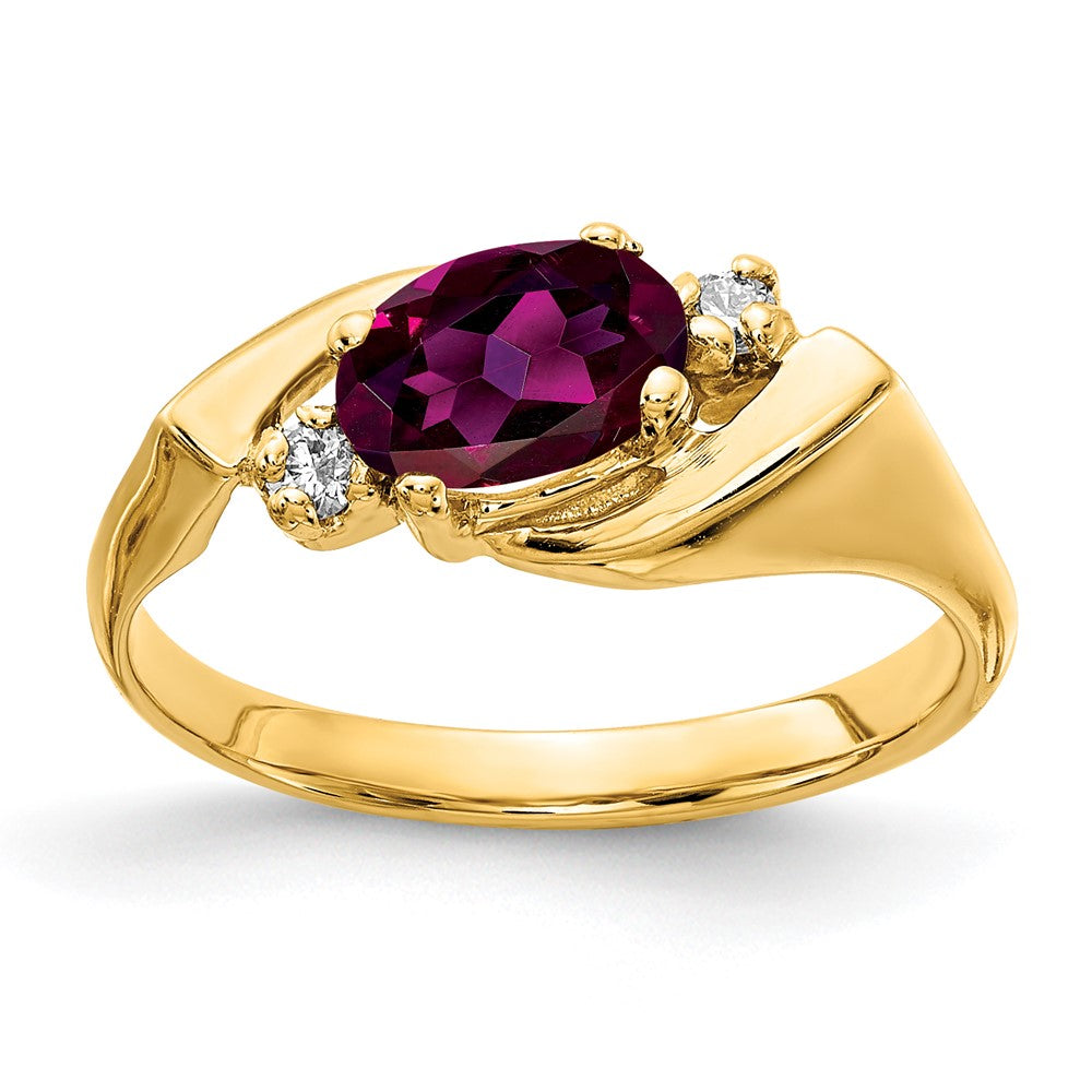14k 7x5mm Oval Rhodolite Garnet AA Diamond ring