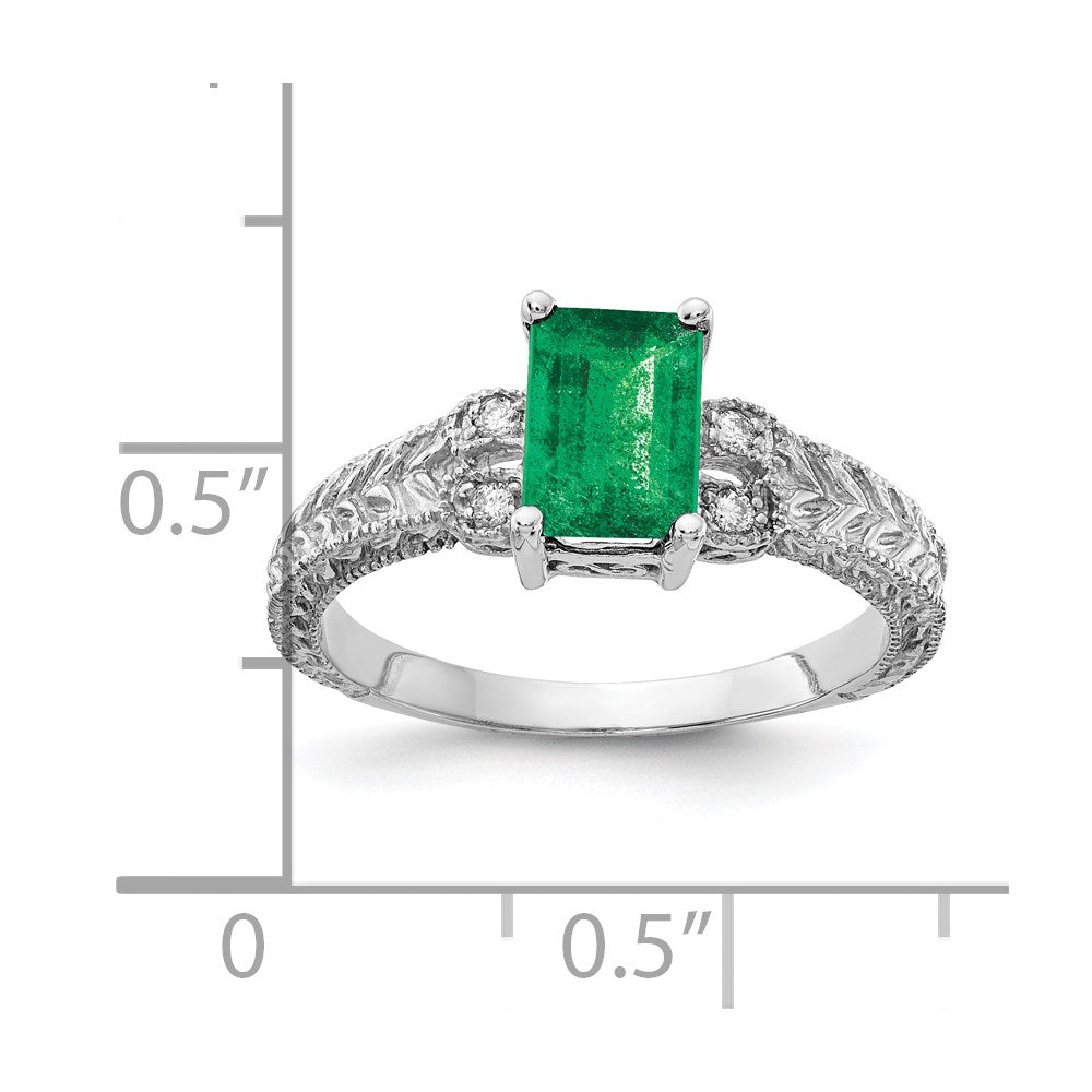 14k White Gold 7x5mm Emerald Cut Emerald A Diamond ring